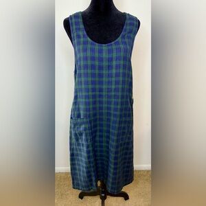 Vintage Bryn Connelly Blue Green Tartan plaid preppy cotton jumper dress small